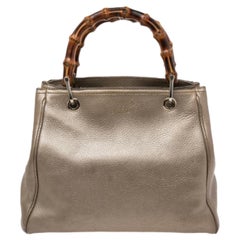 Gucci Metallic Gold Leather Bamboo Top Handle Shopper Tote