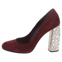 Miu Miu Burgundy Suede Crystal Embellished Block Heel Pumps Size 40.5