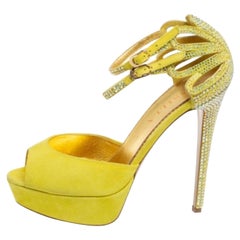 Le Silla Yellow Embellished Suede Strappy Platform Ankle Strap Sandals Size 37