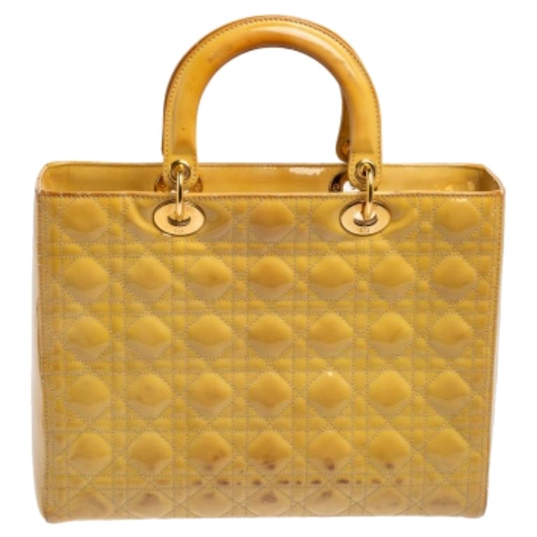 Dior Yellow Cannage Patent Leather Large Lady Dior Tote