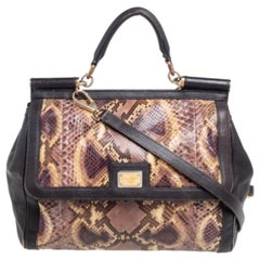 Dolce & Gabbana Mehrfarbige große Miss Sicily Top Handle Bag aus Python und Leder