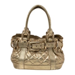 Burberry Metallic Gold Quilted Patent Leather Beaton Tote