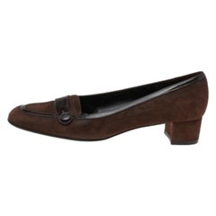 Salvatore Ferragamo escarpins à talons blocs en daim et cuir verni foncé taille 38,5