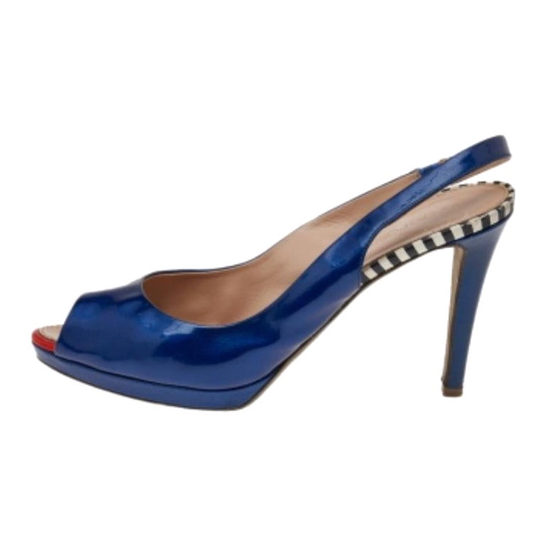 Sergio Rossi - Sandales à bout ouvert en cuir verni bleu, taille 40