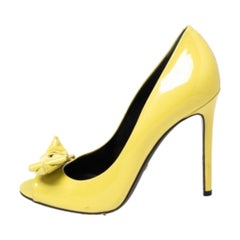 Gucci Gelbe Lack Clodine Peep Toe Bow Pumps Größe 38