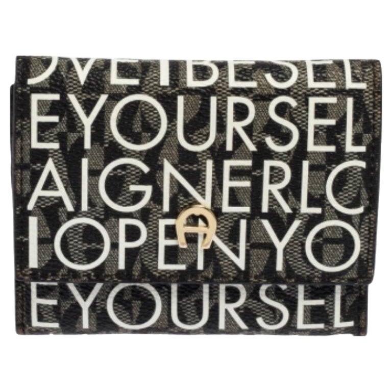 Aigner White/Black Signature Coated Canvas Compact Wallet