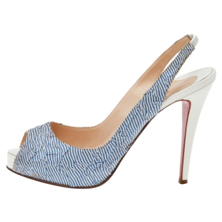Christian Louboutin Sandali Prive Peep Toe in tessuto blu a strisce misura 38