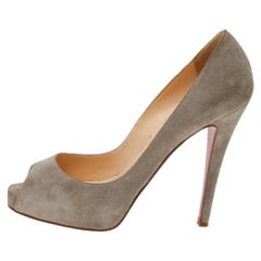 Christian Louboutin Grey Suede Prive Peep Toe Platform Pumps Size 38.5