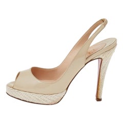 Christian Louboutin Beige Patent Leather Peep Toe Slingback Sandals Size 38