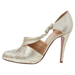 Christian Louboutin Metallic Gold Lamé Fabric Ruffle D'Orsay Pumps Size 38