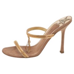 Jimmy Choo Brown/Gold Leather Embellished Sandals Size 38