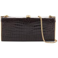 Gucci Vintage Alligator Gold Kisslock 2 in 1 Shoulder Bag Box Evening Clutch