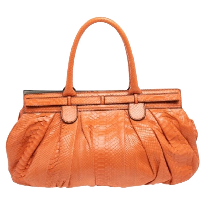 Zagliani Orange Python Leather Puffy Satchel