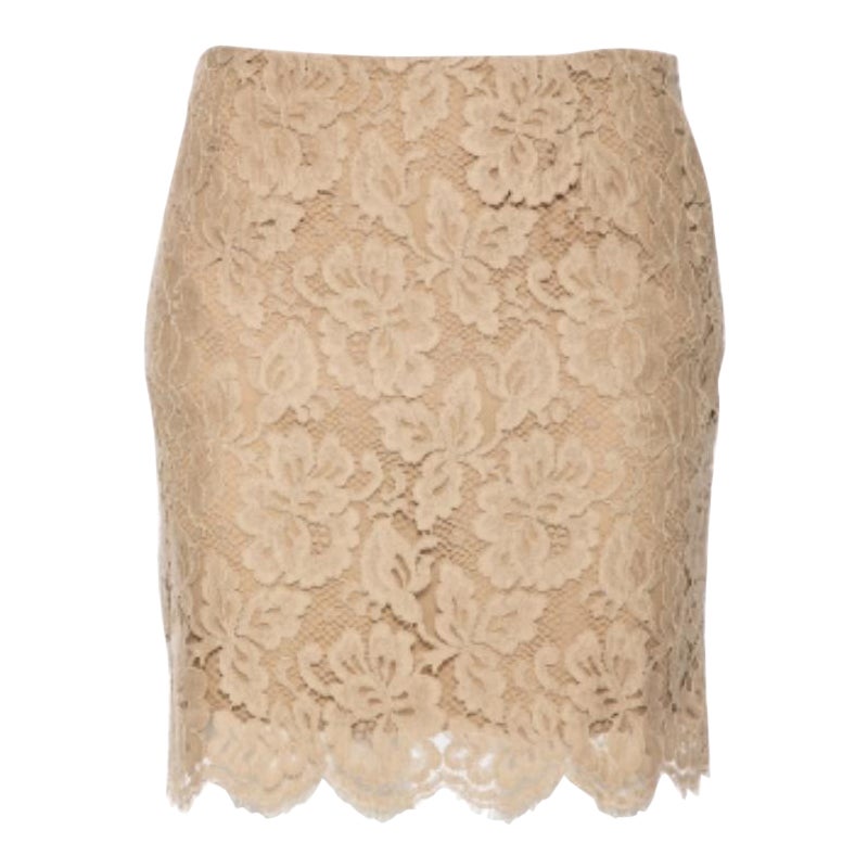 Ralph Lauren Beige Floral Lace Scallop Hem Mini Skirt M
