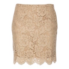 Ralph Lauren Beige Floral Lace Scallop Hem Mini Skirt M