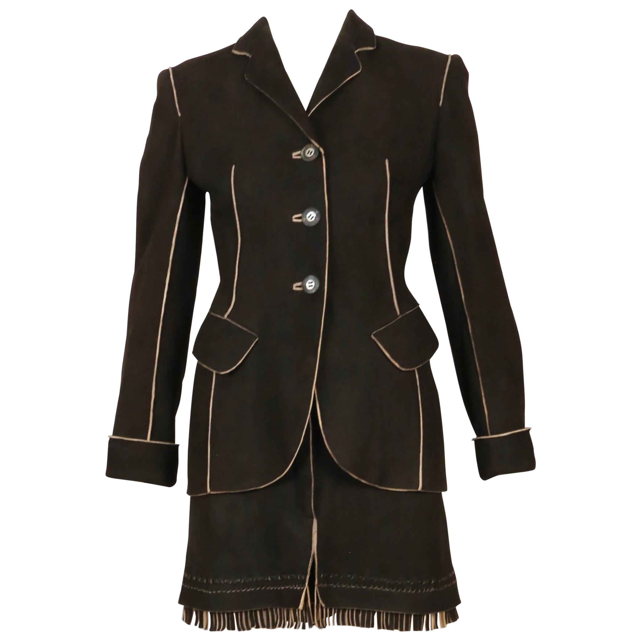 1980's AZZEDINE ALAIA dark brown deerskin suede jacket and fringed shorts
