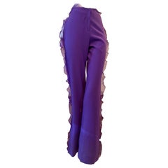 2000 Ungaro Vivid Purple Spring Weight Wool Gabardine Slacks w Chiffon Ruffles