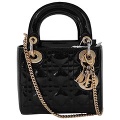 Lady Dior Mini Black Patent Leather Bag with gold hardware Chain Strap