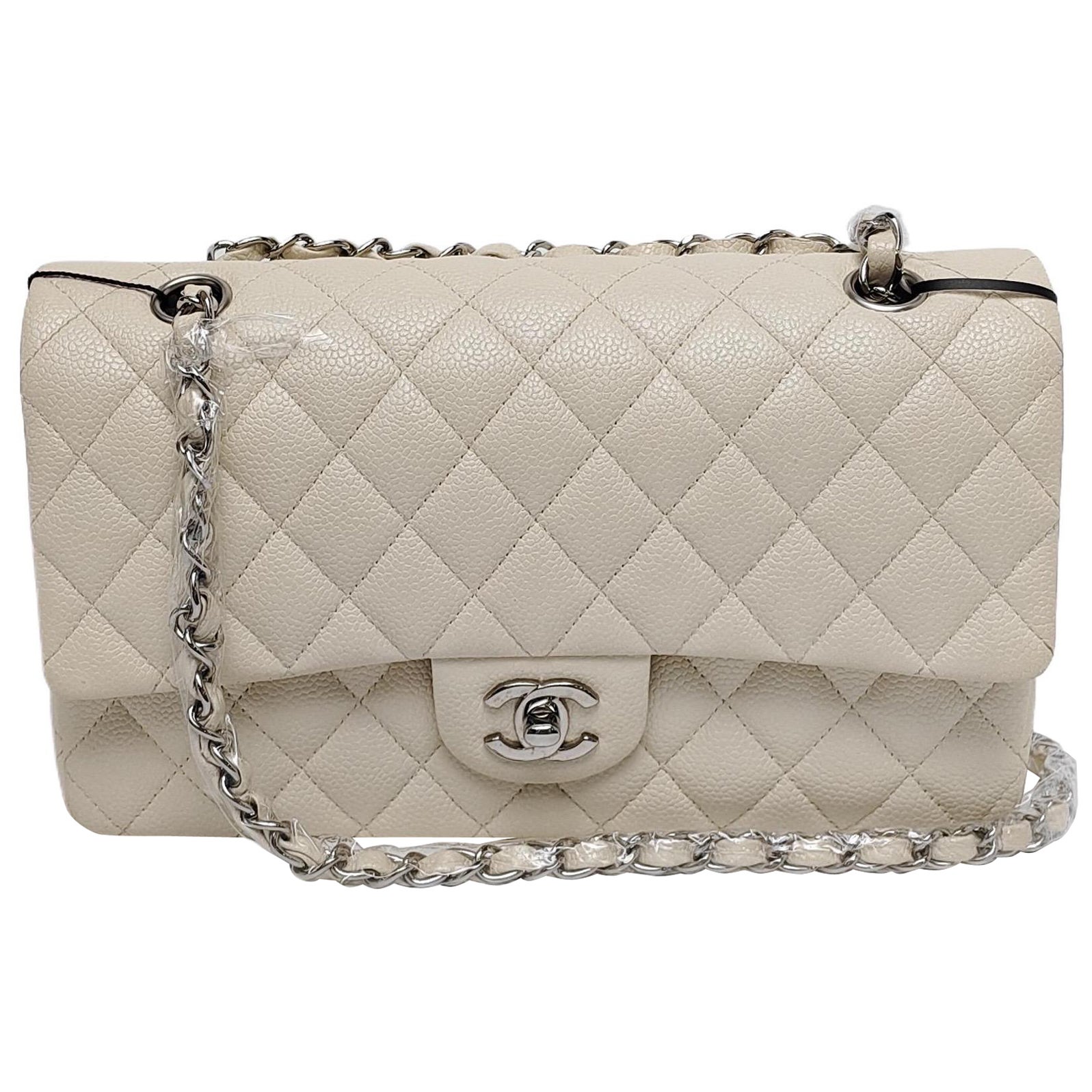 Chanel Classic Flap Medium Blanc Caviar Leather Silver Hardware