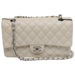 Chanel Classic Flap Medium Blanc Caviar Leather Silver Hardware