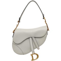 Dior Sattel Medium Weiß gebeiztes Leder Goldbeschläge