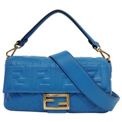 Fendi Baguette Blue Lambskin Leather Crossbody Bag Medium