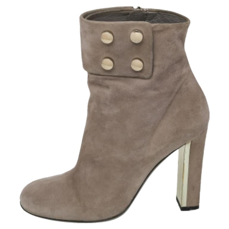 Gucci Botines de Ante Gris Vernice Tacón Bloque Talla 36.5 en venta