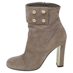 Gucci Grey Suede Vernice Block Heel Ankle Booties Size 36.5