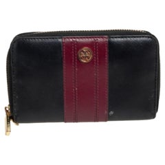 Tory Burch Black/Burgundy Saffiano Leather Zip Around Wallet