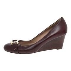 Tory Burch Burgundy Leather Wedge Pumps Size 41