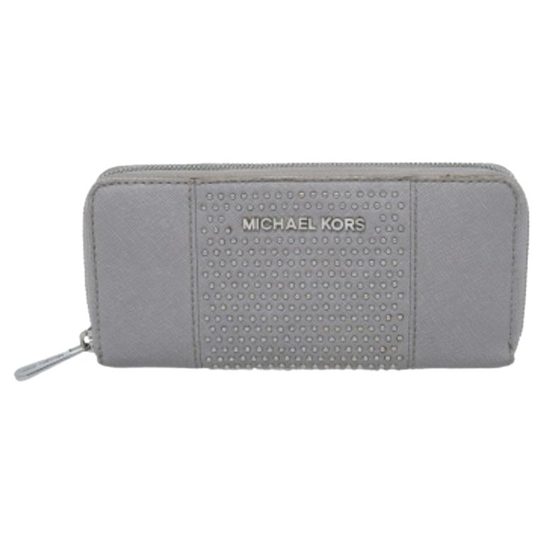 Michael Kors - Portefeuille de voyage zippé en cuir gris Saffiano avec micro clous
