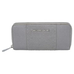 Michael Kors Grey Saffiano Leather Micro Stud Travel Zip Around Wallet