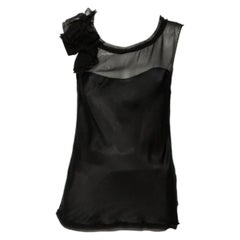 Diane Von Furstenberg Black Silk Draped Detail Sleeveless Mell Top L