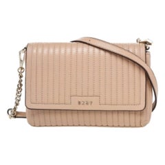 DKNY Beige Pinstripe Quilted Leather Gansevoort Flap Shoulder Bag
