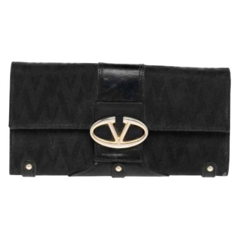Valentino - Portefeuille continental en toile et cuir noir