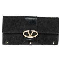 Valentino Black Canvas And Leather Continental Wallet
