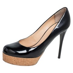 Giuseppe Zanotti Black Patent Leather Cork Platform Pumps Size 38.5