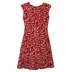 CH Carolina Herrera Red Wool Jacquard Paneled Pleated Dress S