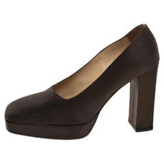 Sergio Rossi Brown Fabric Block Heel Pumps Size 37.5