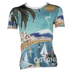 Dolce & Gabbana Camiseta de algodón estampada Catania Tropical Azul XS