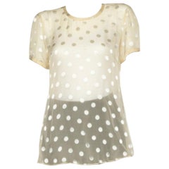 Giorgio Armani Top de botones de seda de lunares amarillos L