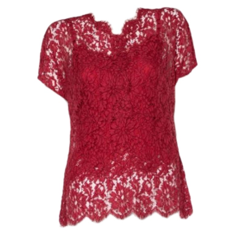 Dolce & Gabbana Top rojo de encaje floral con detalle de botones L