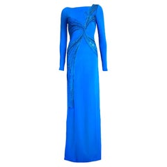 UNWORN Emilio Pucci Embroidered Embellished Blue Maxi Dress Gown 40