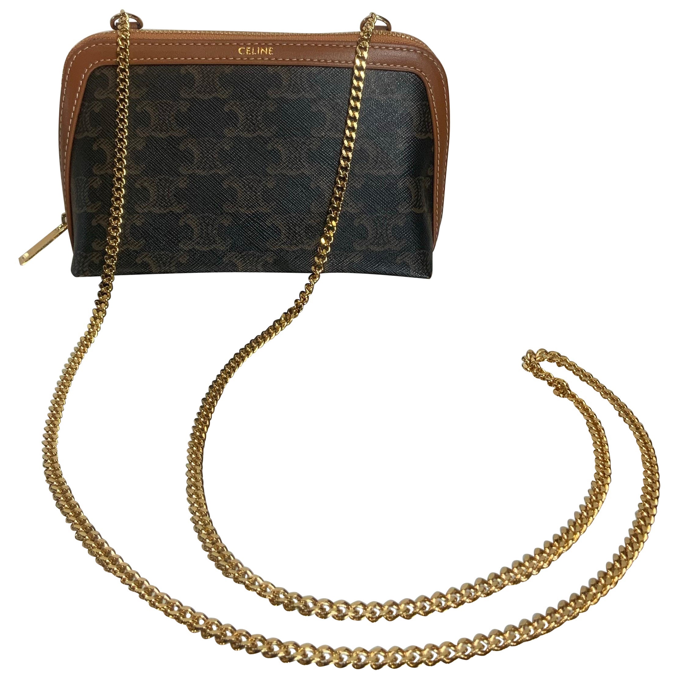 Bolso de hombro Celine triomphe de lona, piel de cordero y herrajes dorados en venta