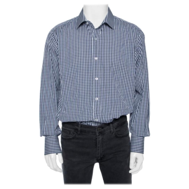 Tom Ford - Chemise en coton à carreaux vichy bleu XXXL