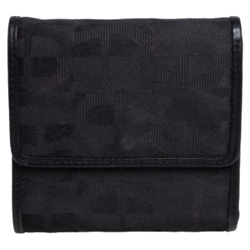 Portefeuille trifold Aigner en toile noire et garniture en cuir