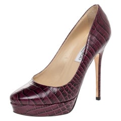 Jimmy Choo Bombas Cosmic de Piel de Cocodrilo en Relieve Morado Talla 37.5