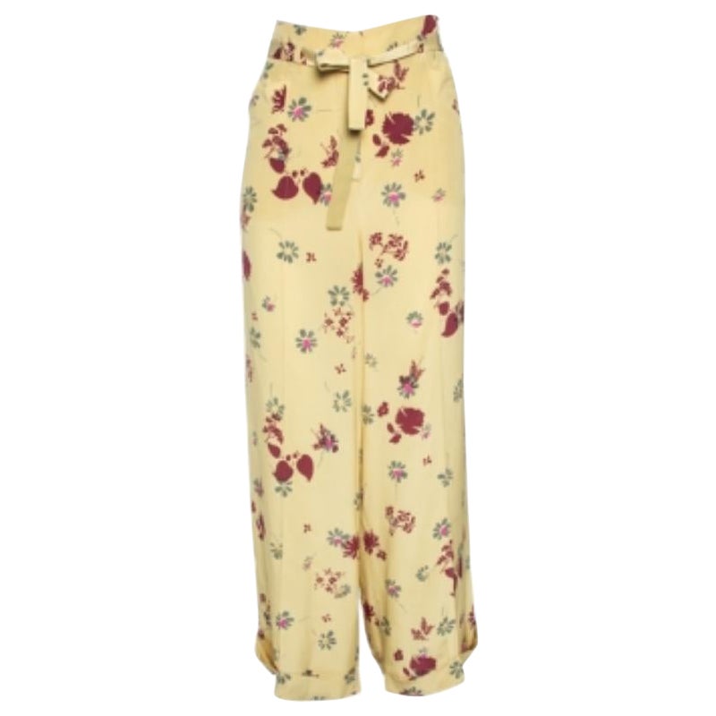 Valentino Pantalones palazzo amarillos de crepé de chine con estampado floral L
