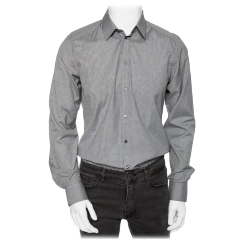 Dolce & Gabbana Camisa gris a cuadros de algodón con botones delanteros M