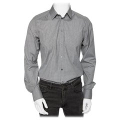 Dolce & Gabbana Grey Pin Check Cotton Front Button Shirt M